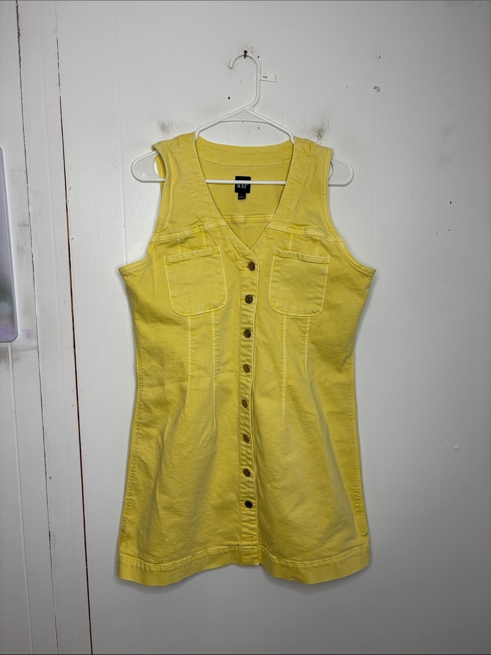 Gap Dress Womens Large Button Front Denim Sunshine Yellow Layers Preppy Classic